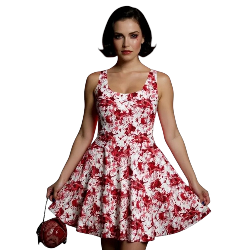 Gothic Zombie Blood Splatter Flare Pin Up Dress
